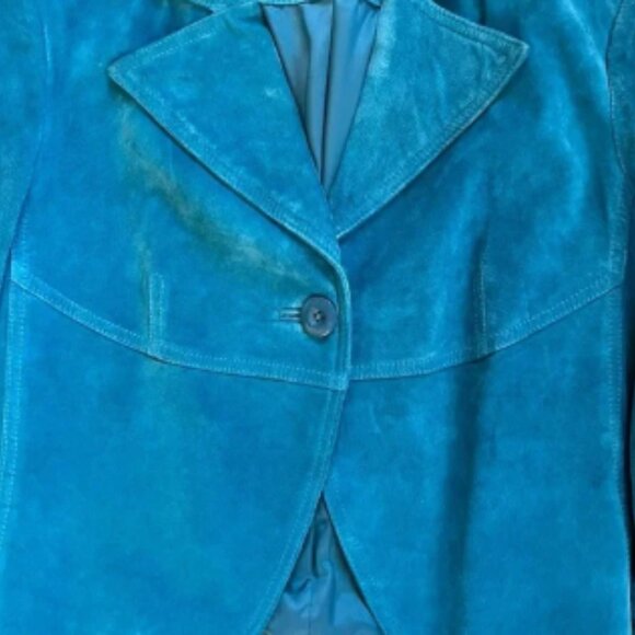 Vintage genuine leather suede turquoise jacket - Picture 2 of 4
